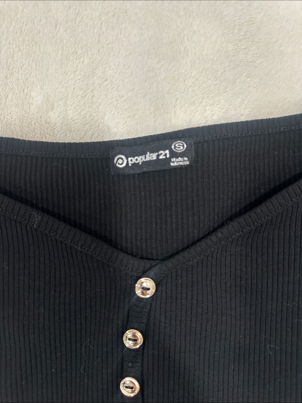 Off-Shoulder Black Ribbed Button-Front Mini Dress - Picture 2 of 3